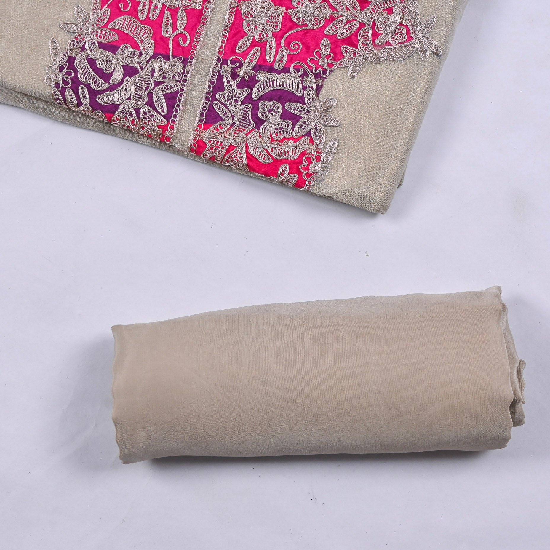 Shimmer Beige Pink Unstitched Suit