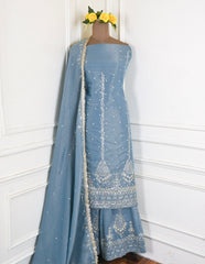 Shimmer Powder Blue Unstitched Lehenga Suit