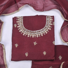 Organza Wine Unstitched Suit