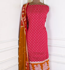 Pure Cotton Red Unstitched Suit