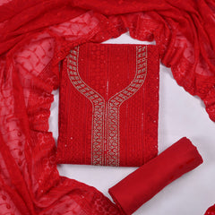 Georgette Red Unstitched Suit