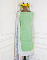 Chanderi Silk Parrot Green Unstitched Suit