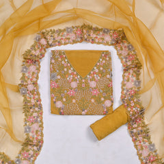 Organza Yellow Unstitched Suit