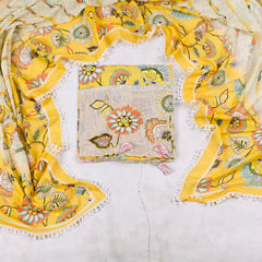 Cotton Yellow Unstitched Suit