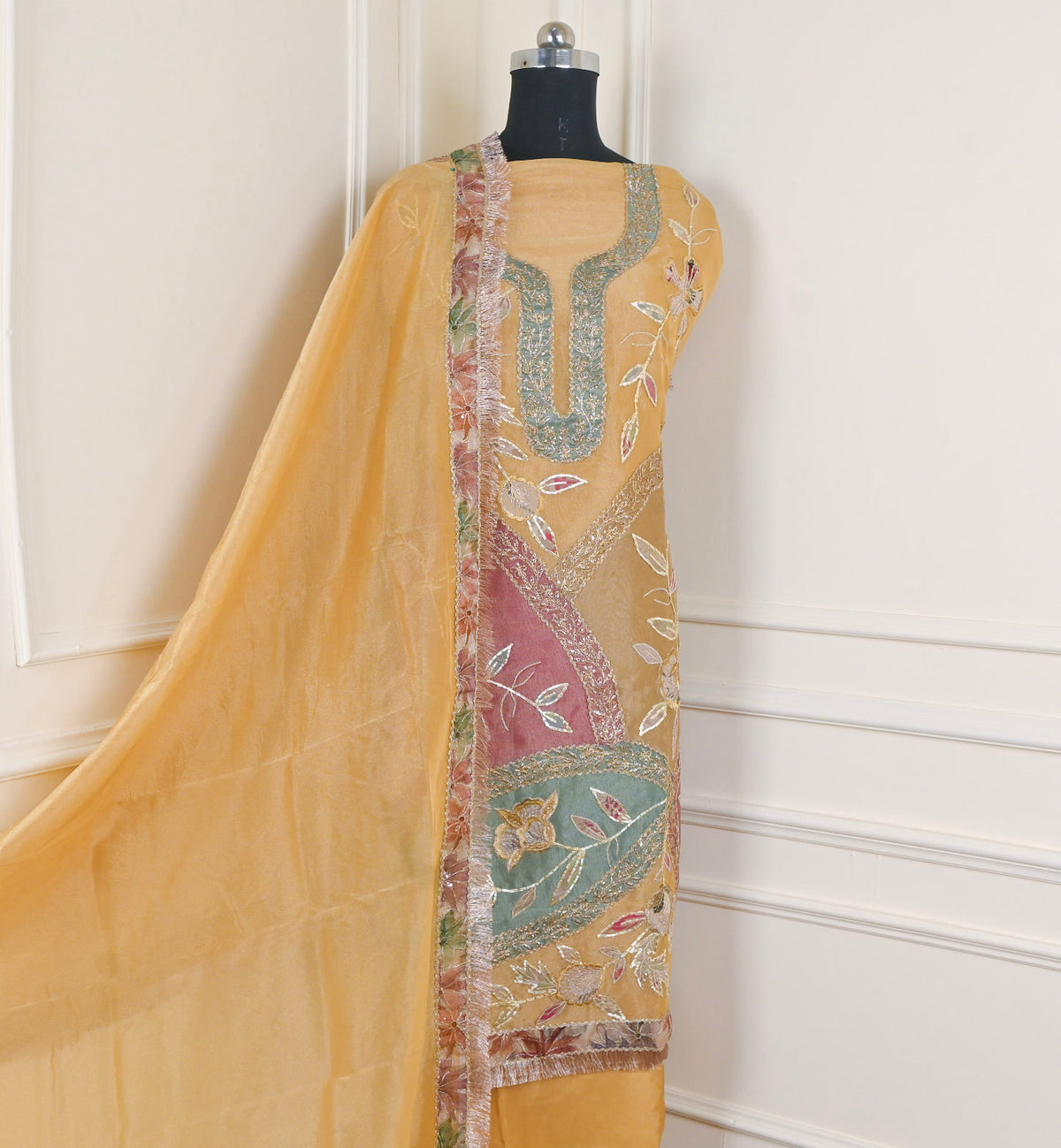 Organza Mustard Yellow Unstitched Suit