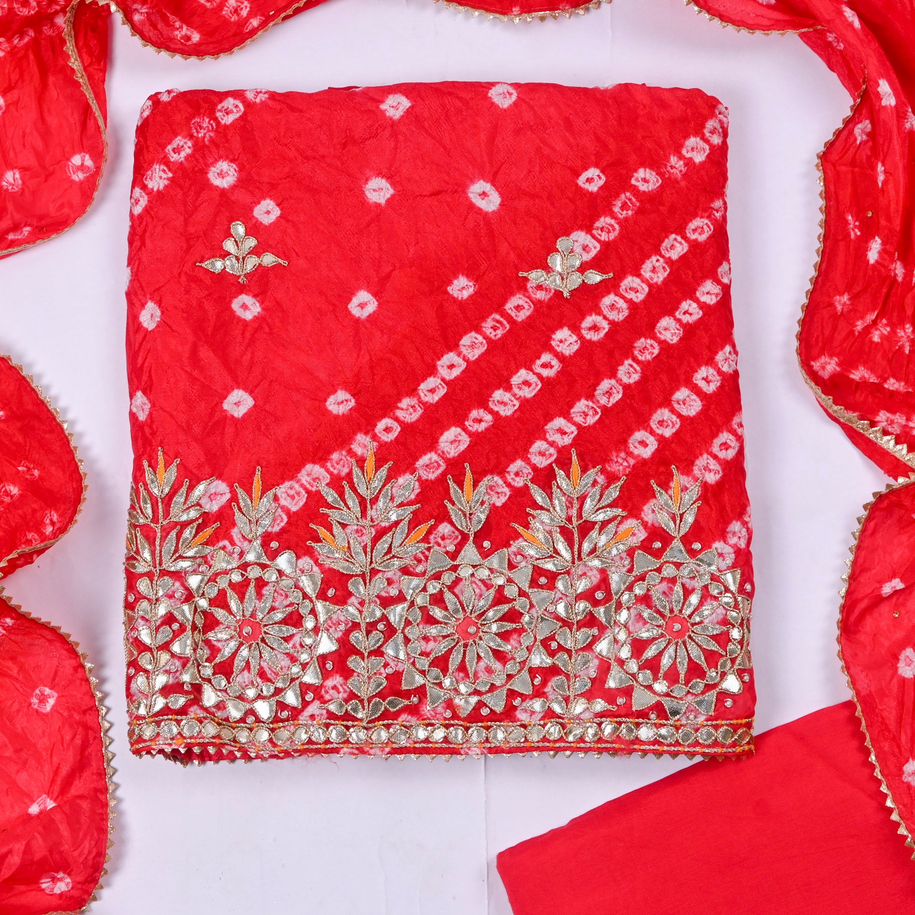 Muslin Red Unstitched Suit
