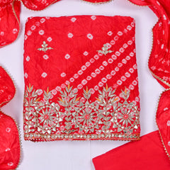 Muslin Red Unstitched Suit
