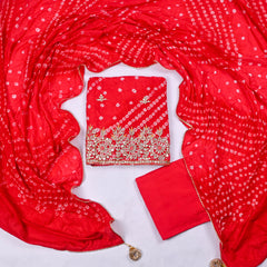 Muslin Red Unstitched Suit