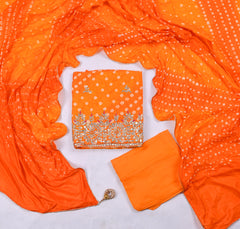 Muslin Orange Unstitched Suit