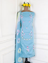 Self- Cotton Sea green Unstitched Suit