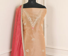 Glass Shimmer Beige Red Unstitched Suit