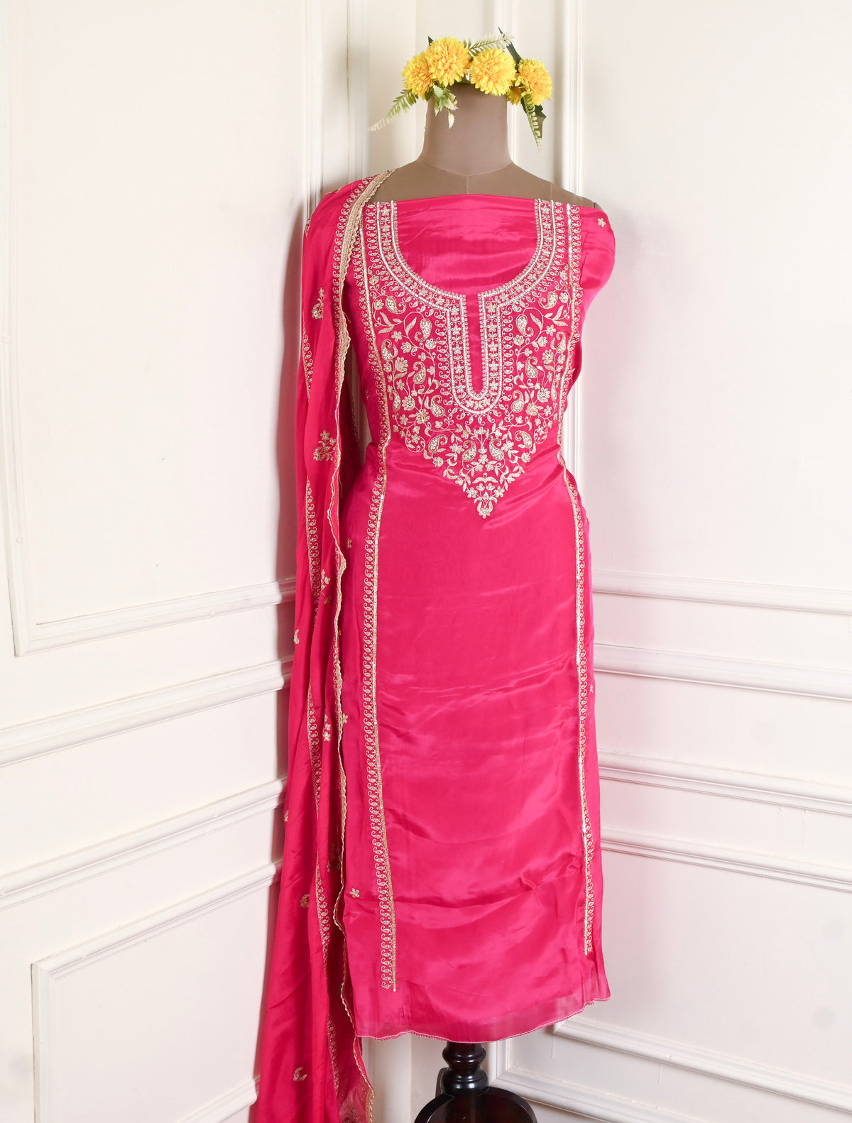 Organza Magenta Unstitched Suit