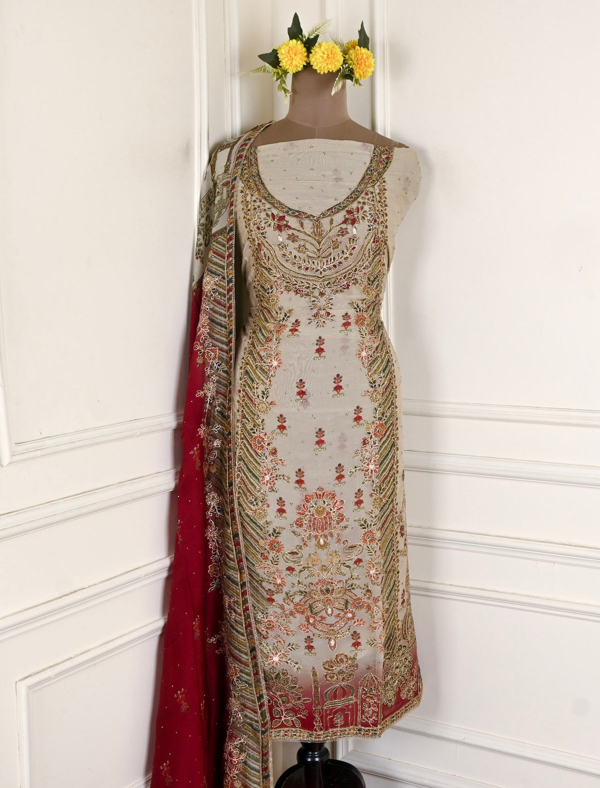 Organza Beige Unstitched Suit