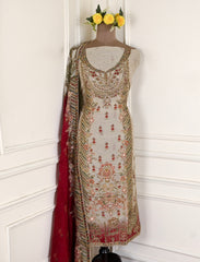 Organza Beige Unstitched Suit