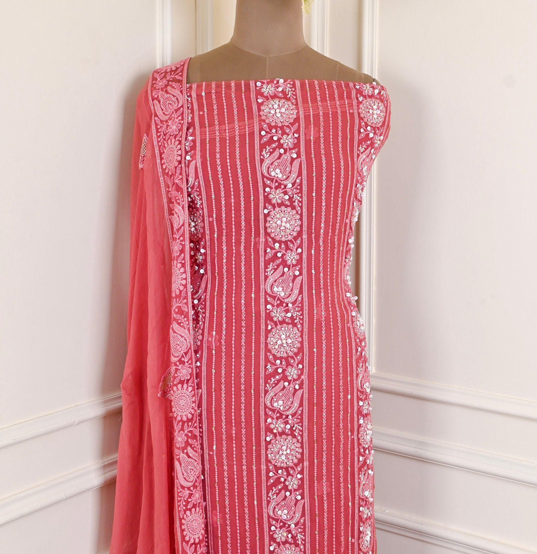 Georgette Red Unstitched Suit