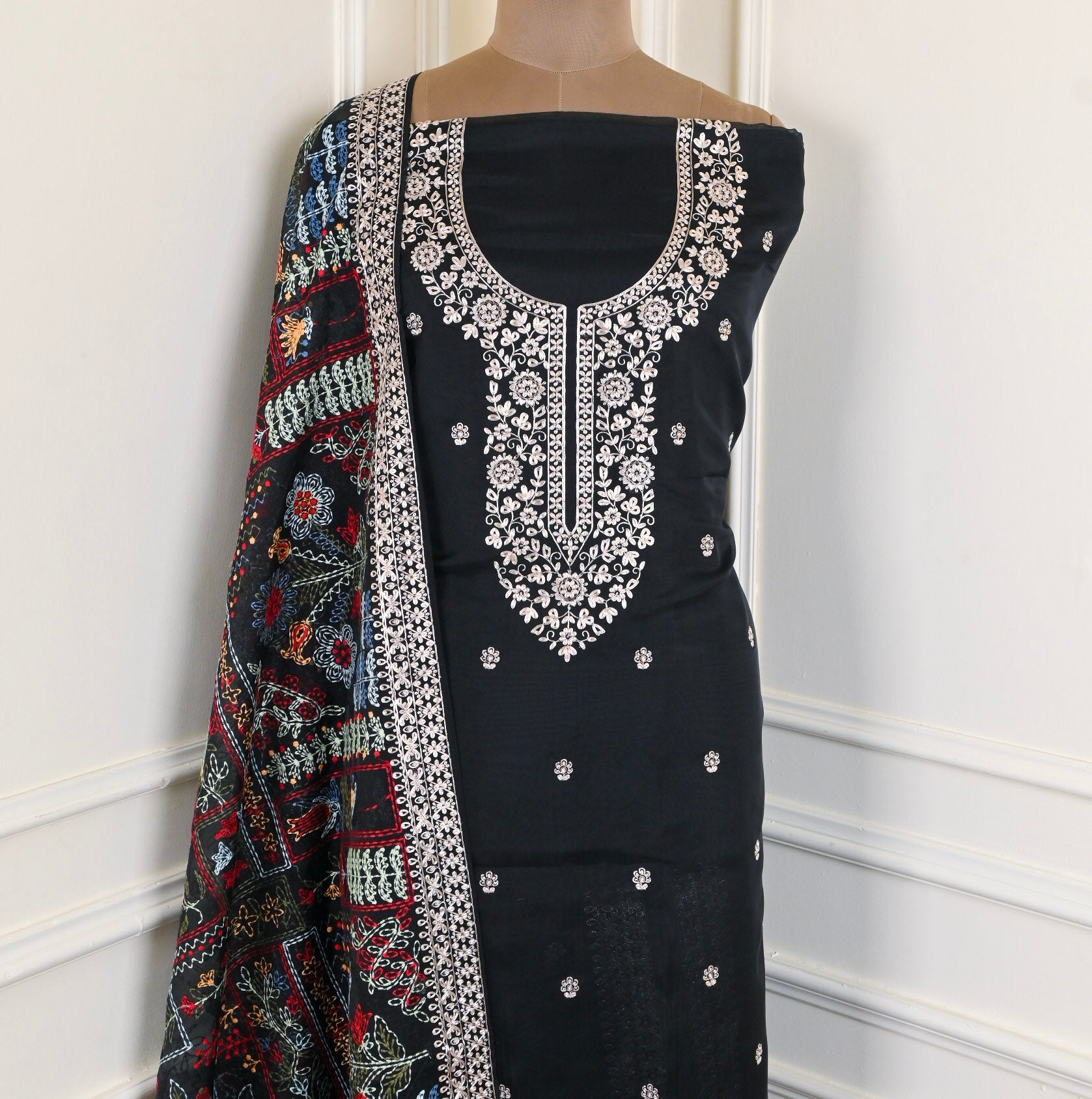 Organza Black Unstitched Suit