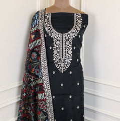 Organza Black Unstitched Suit