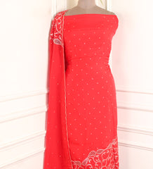 Organza Red Unstitched Suit