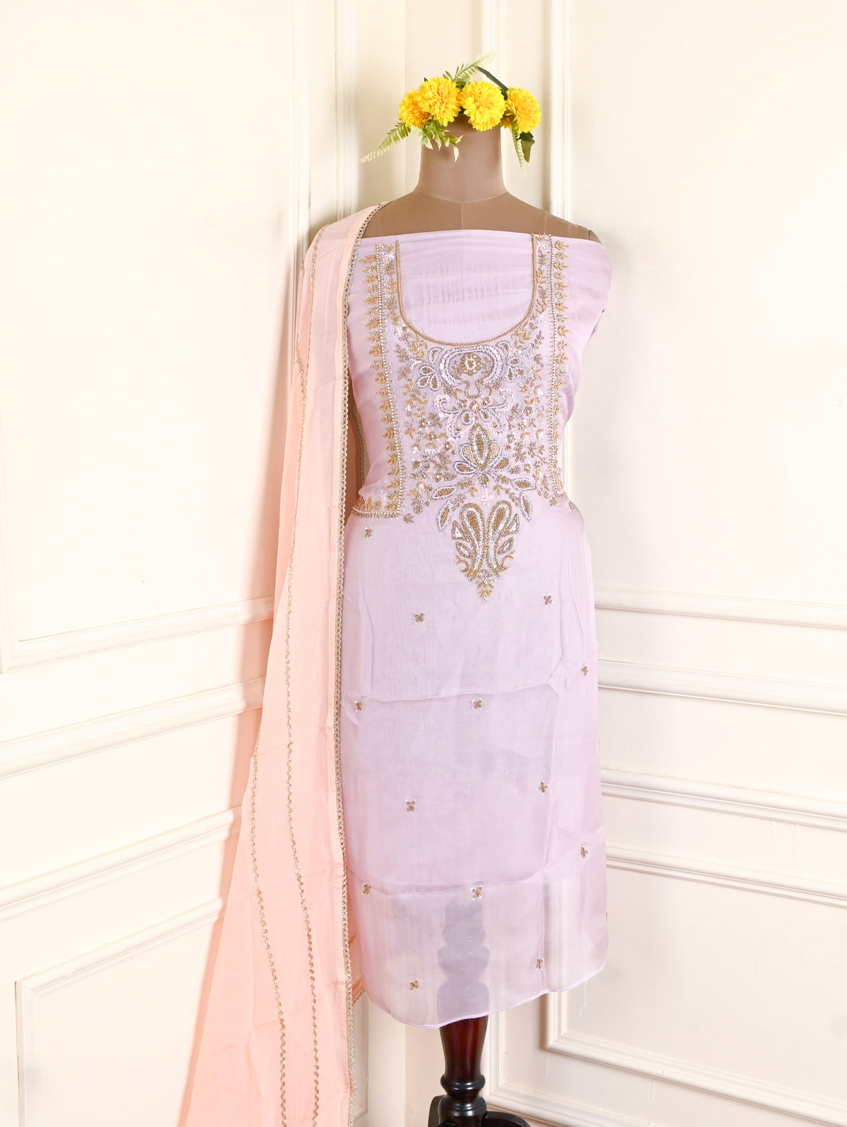 Twill Organza Light Lavender Unstitched Suit