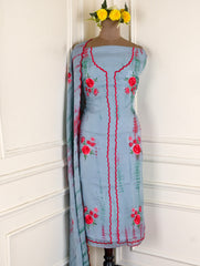 Twill Organza Blue Unstitched Suit