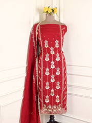 Organza Maroon Unstitched Suit