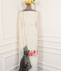 Organza White Unstitched Suit