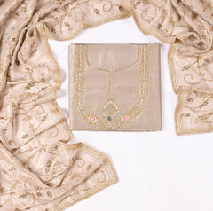 Tissue Shimmer Beige Unstitched Suit