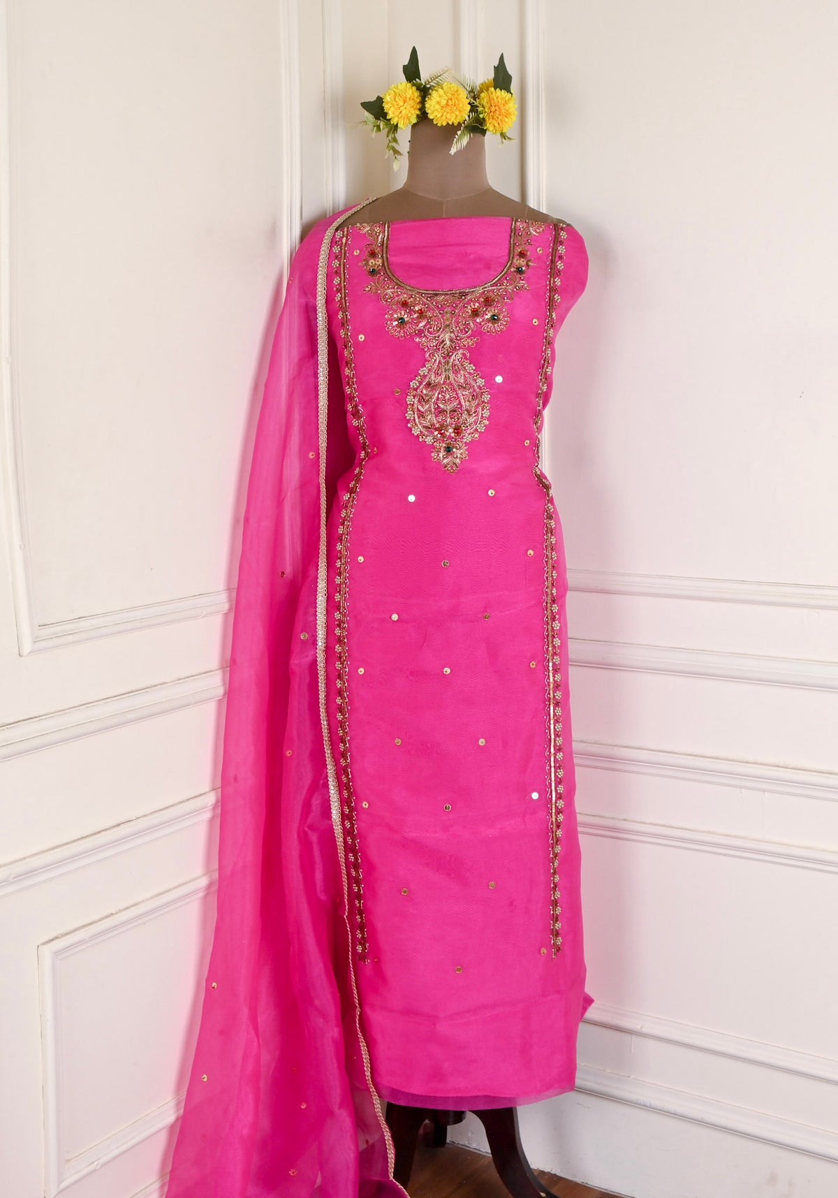 Glass Shimmer Pink Unstitched Suit