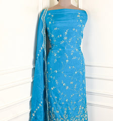 Organza Sky Blue Unstitched Suit
