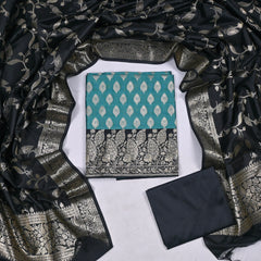 Banarasi Silk Sky Blue Unstitched Suit
