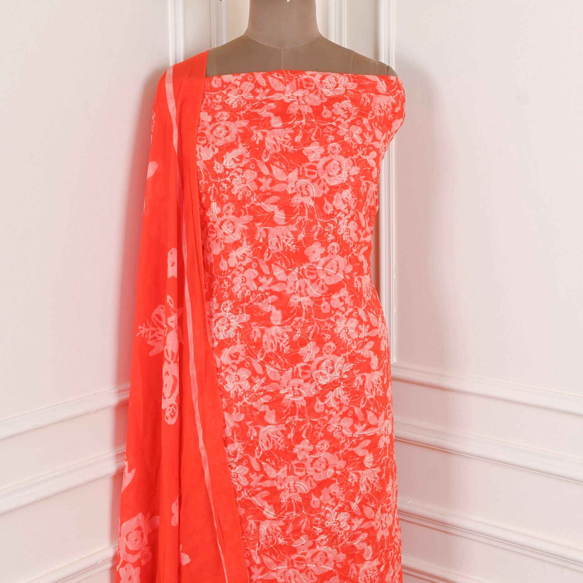 Georgette Red Unstitched Suit