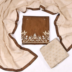 Organza Silk Brown Unstitched Suit