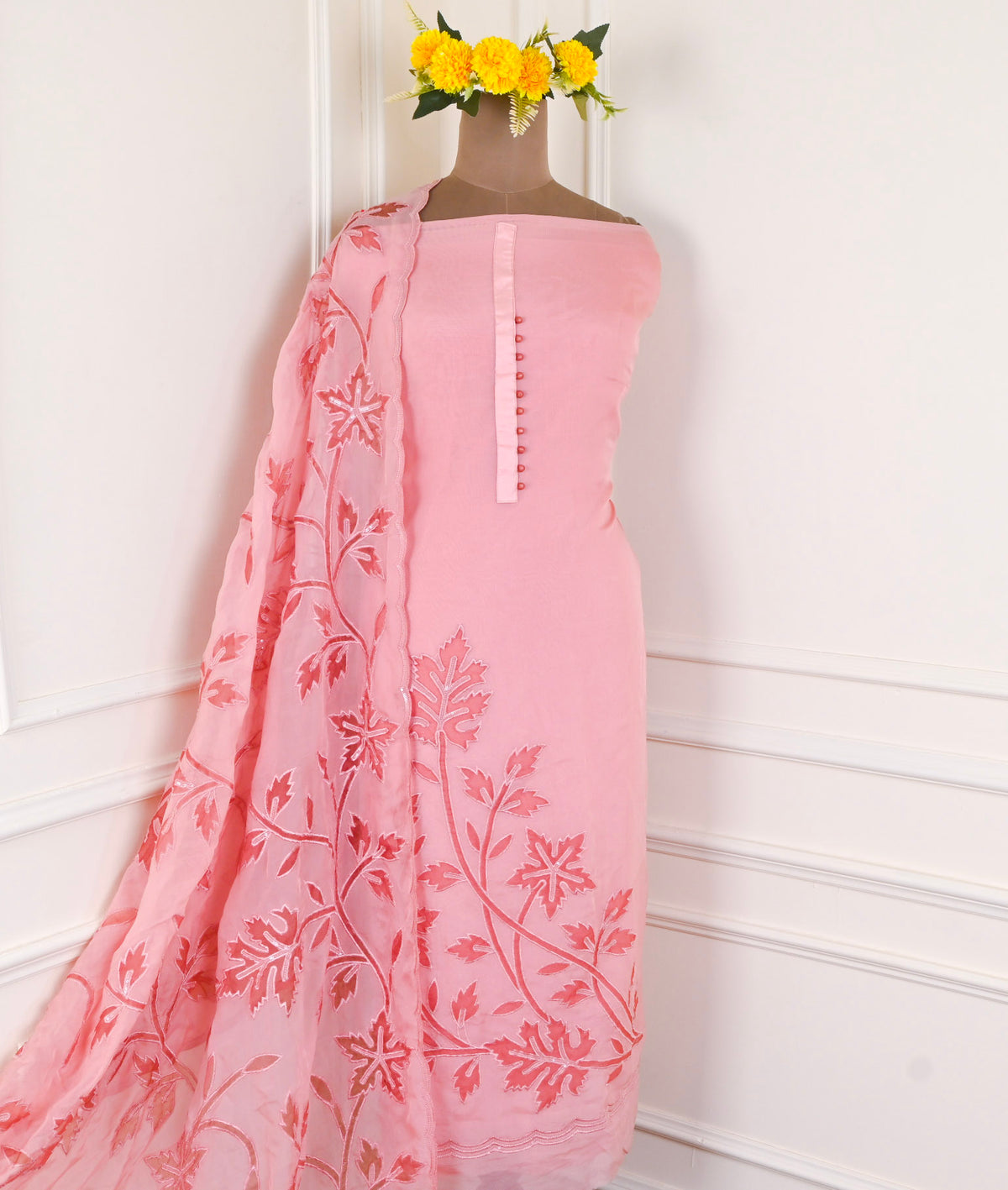 Organza Pink Unstitched Suit
