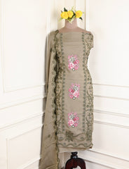 Twill Organza Mehandi Unstitched Suit