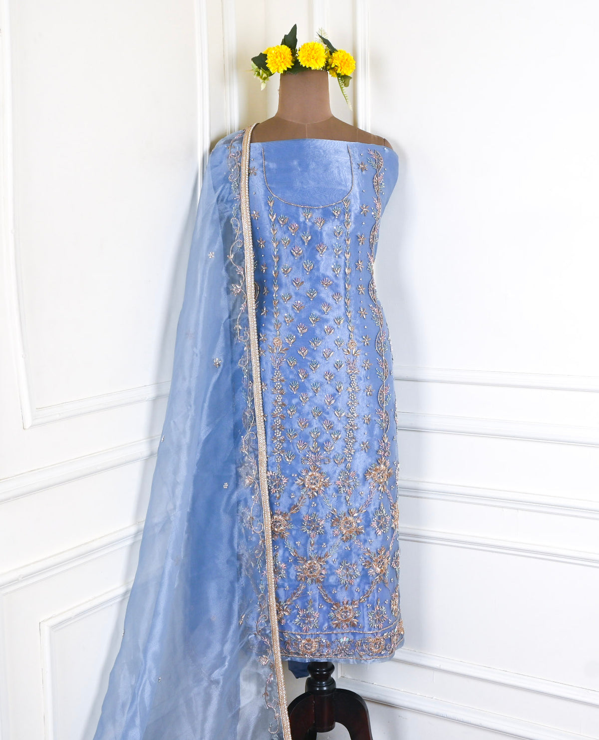 Glass Powder Blue Unstitched Suit