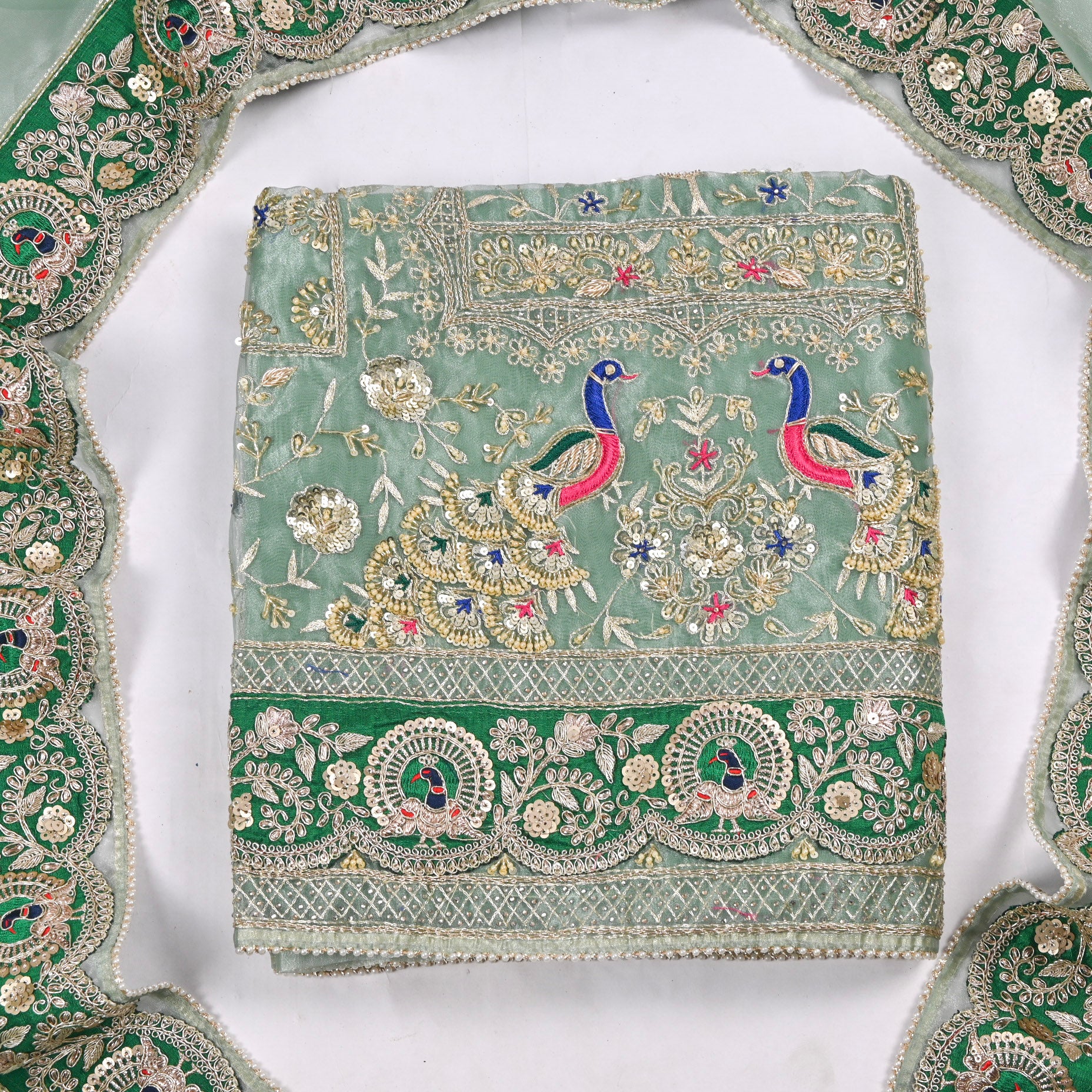 Glass Shimmer Sea Green Unstitched Suit