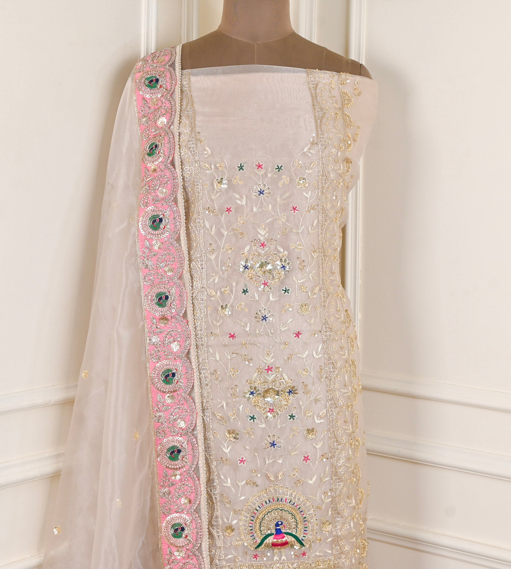Glass Shimmer Off-White Unstitched Suit