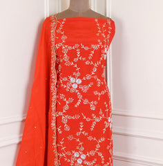 Crepe Orange Unstitched Suit