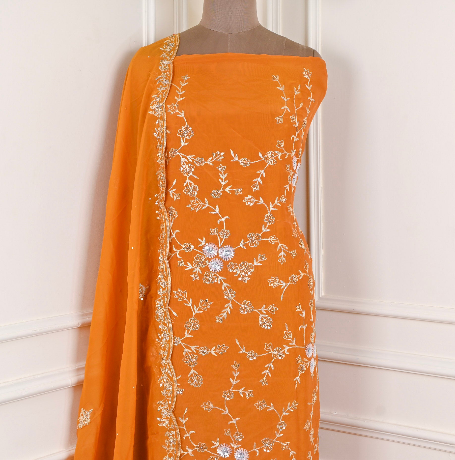 Crepe Mustard Unstitched Suit