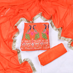 Crepe Orange Semi-Stitched Anarkali Suit