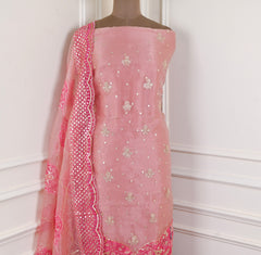 Glass Shimmer Baby Pink Unstitched Suit