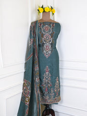 Organza Sea Green Unstitched Suit