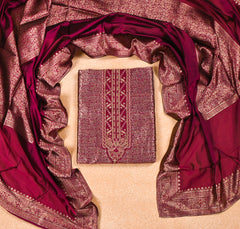 Banarasi Magenta Unstitched Suit