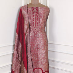 Banarasi Red Unstitched Suit