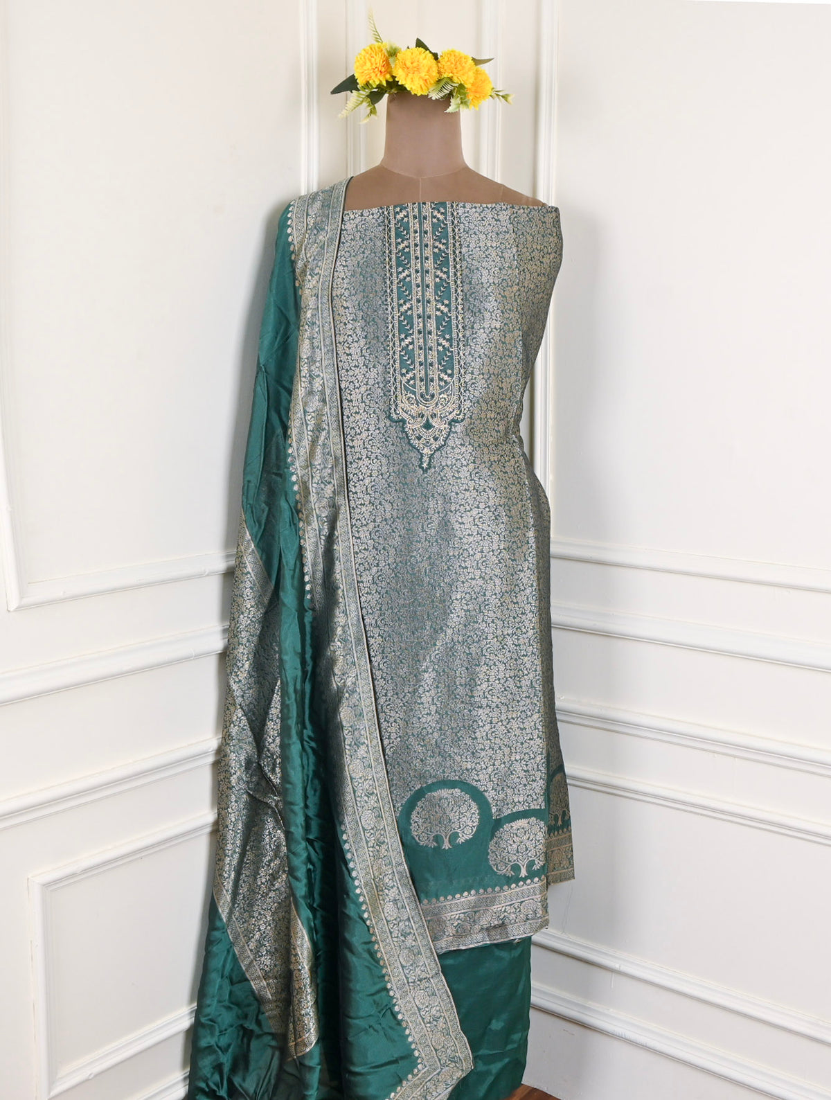 Banarasi Sea Green Unstitched Suit