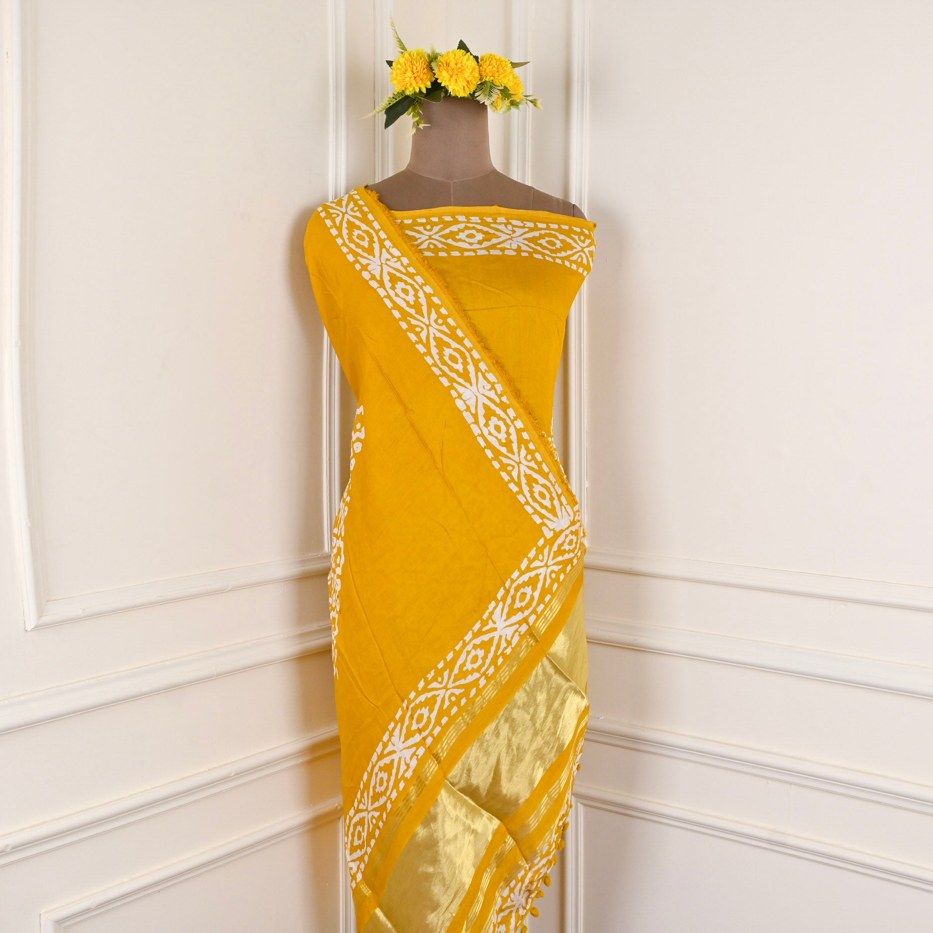 Cotton Yellow Unstitched Suit