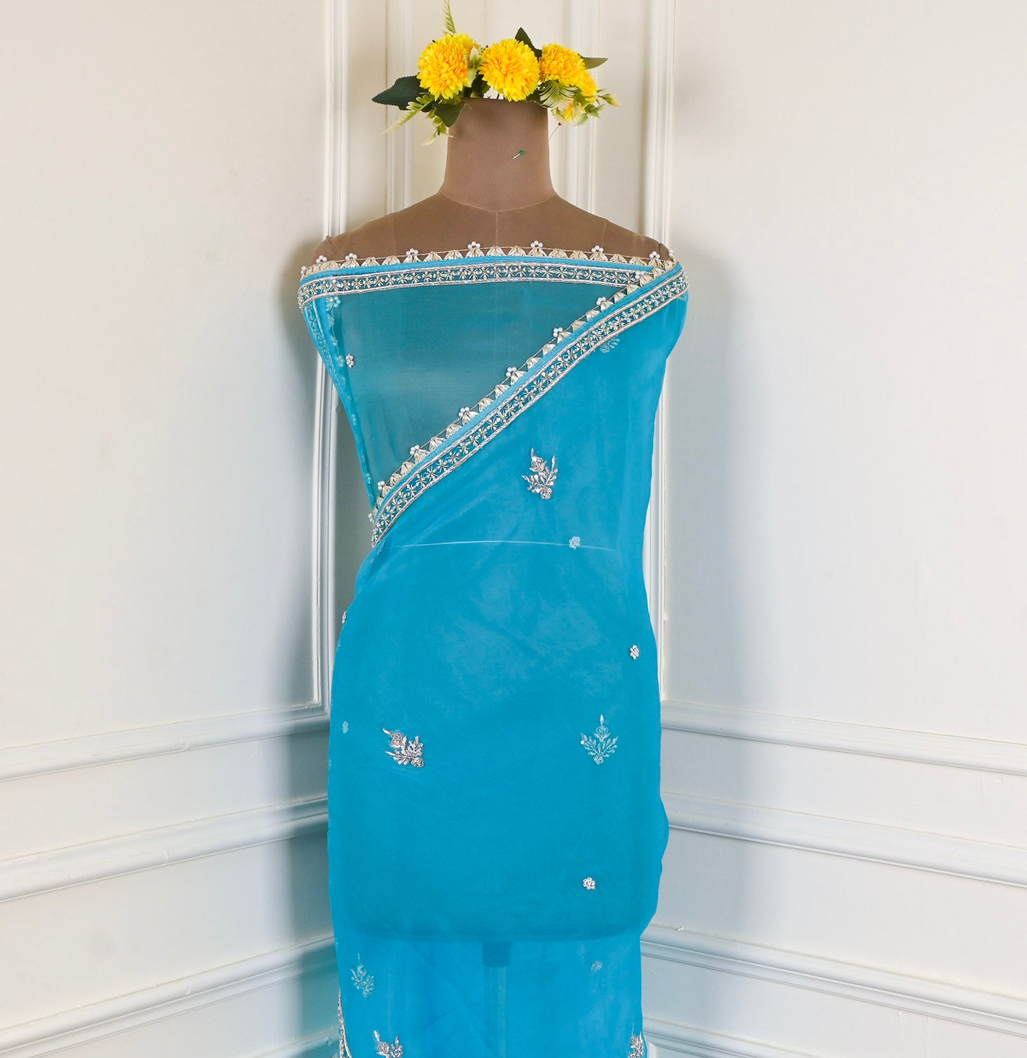 Organza Sky Blue Unstitched Suit
