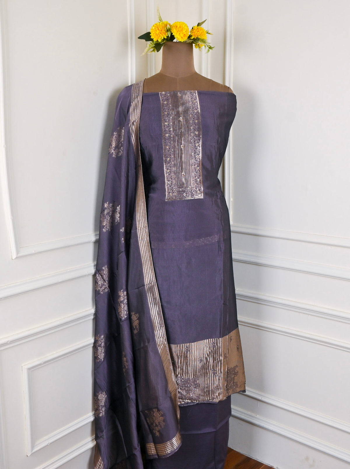 Banarasi Silk Purple Unstitched Suit