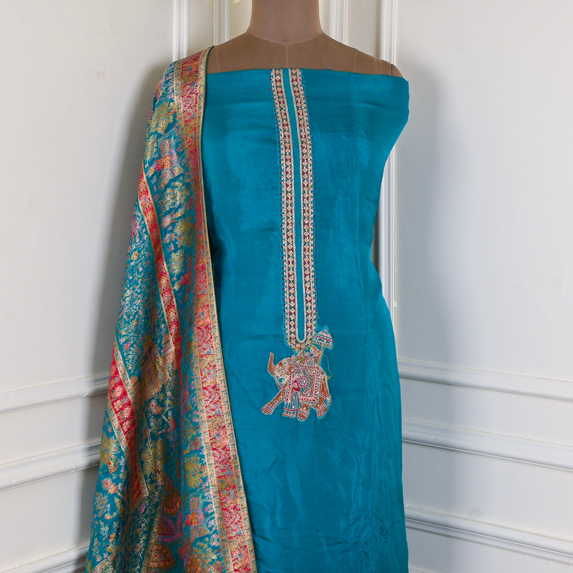 Crepe Organza Blue Unstitched Suit