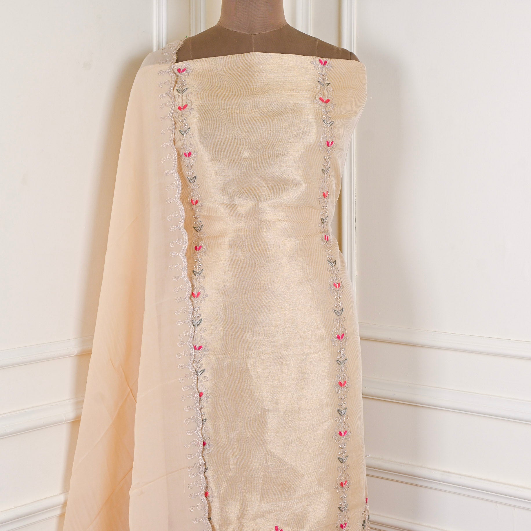 Banarasi Shimmer Beige Unstitched Suit